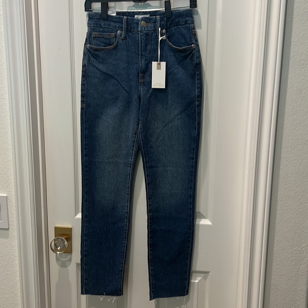 GOOD AMERICAN Good Classic High Rise Raw Ankle Jeans Blue940 Size 2 NWT - Picture 6 of 13